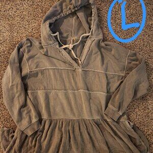 FREE PEOPLE Sail Away gray hooded oversized tunic size LARGE EXCELLENT CONDITION
